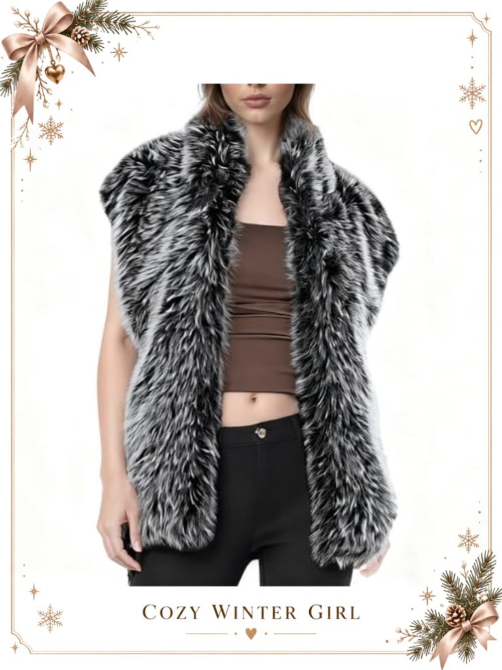 Faux Fur Vest Women Sleeveless Open Front Winter Jacket Loose Fit